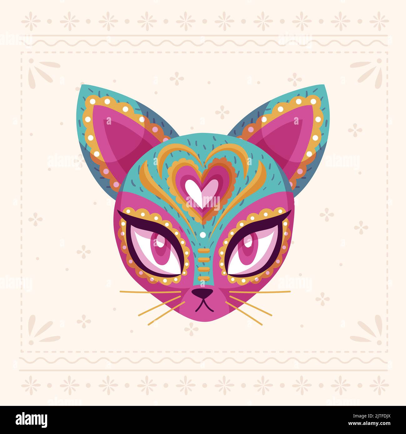 Mexican culture hand drawn flat cat Vector illustration Stock Vector
