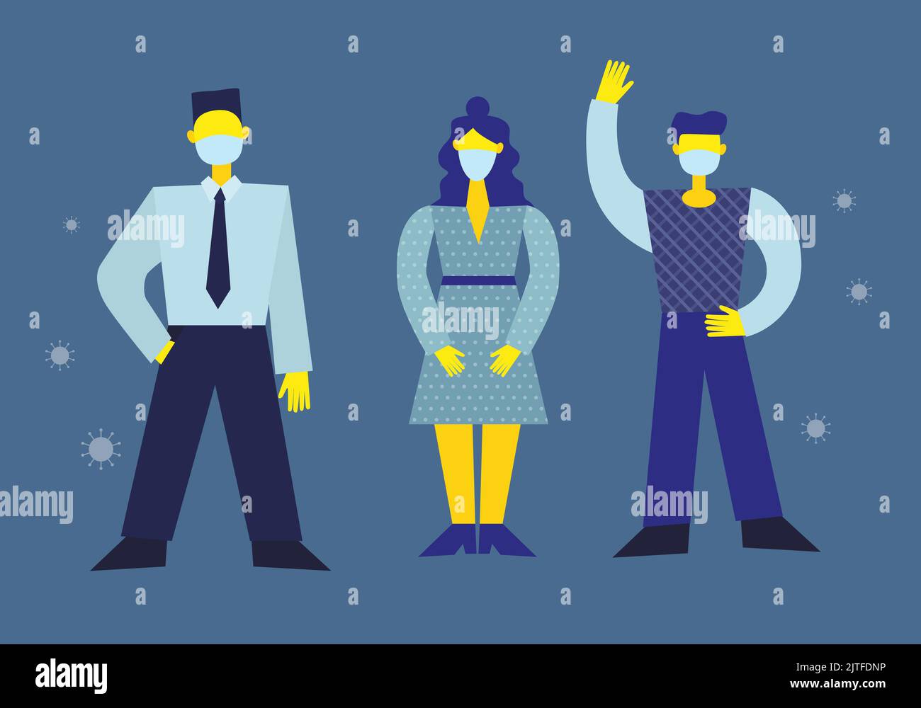 cartoon people wearing masks covid19 pandemic in a vector illustration