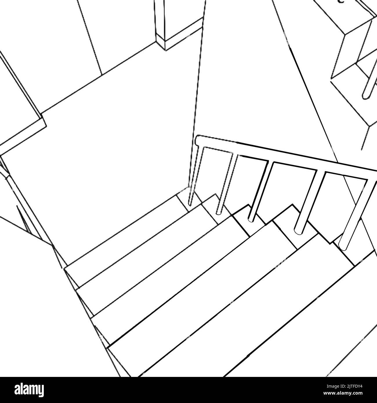 Pencil-drawn room with stairs leading down in a vector illustration Stock Vector