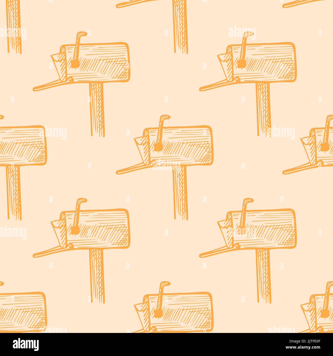 Mailbox with letter engraved seamless pattern. Vintage letterbox in