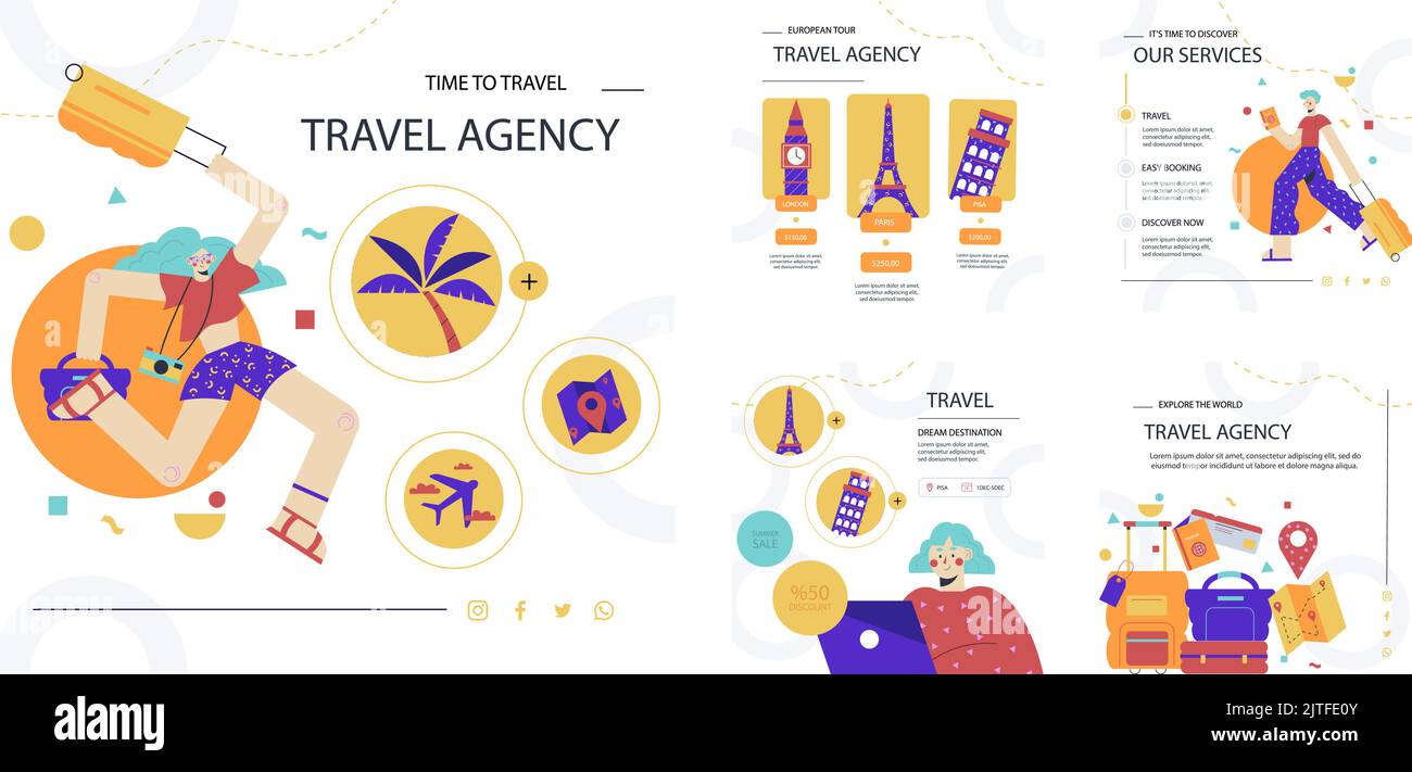 Flat design travel agency posts Vector illustration Stock Vector Image ...