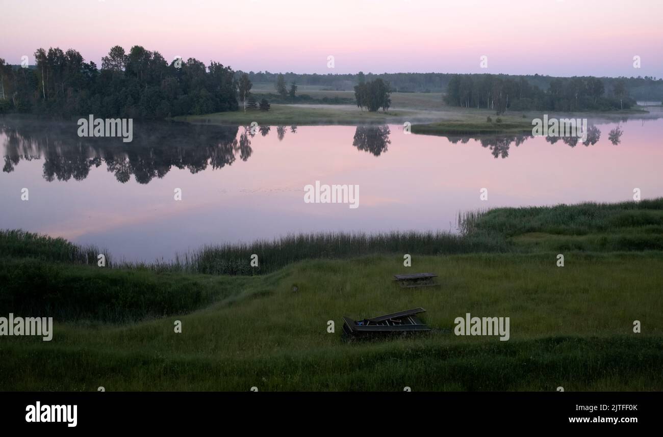 Stillness on lake at dawn, Lenas, Skrunda, Latvia Stock Photo