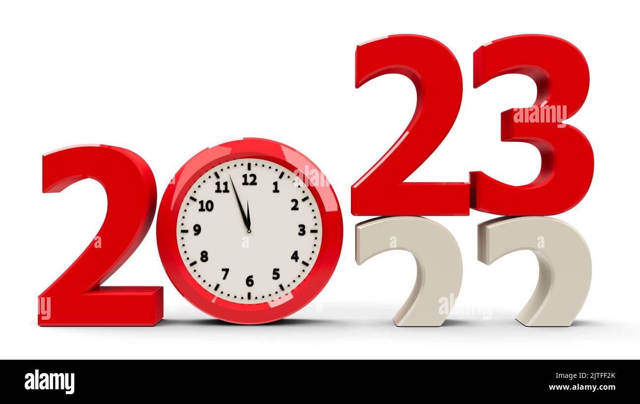 20222023 change with clock dial represents coming new year 2023, three