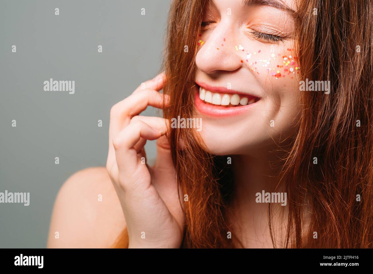 glitter makeup fresh skin youth beauty female Stock Photo