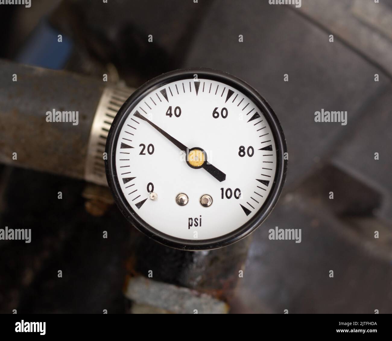 Dial type pressure gauge at 30 psi Stock Photo