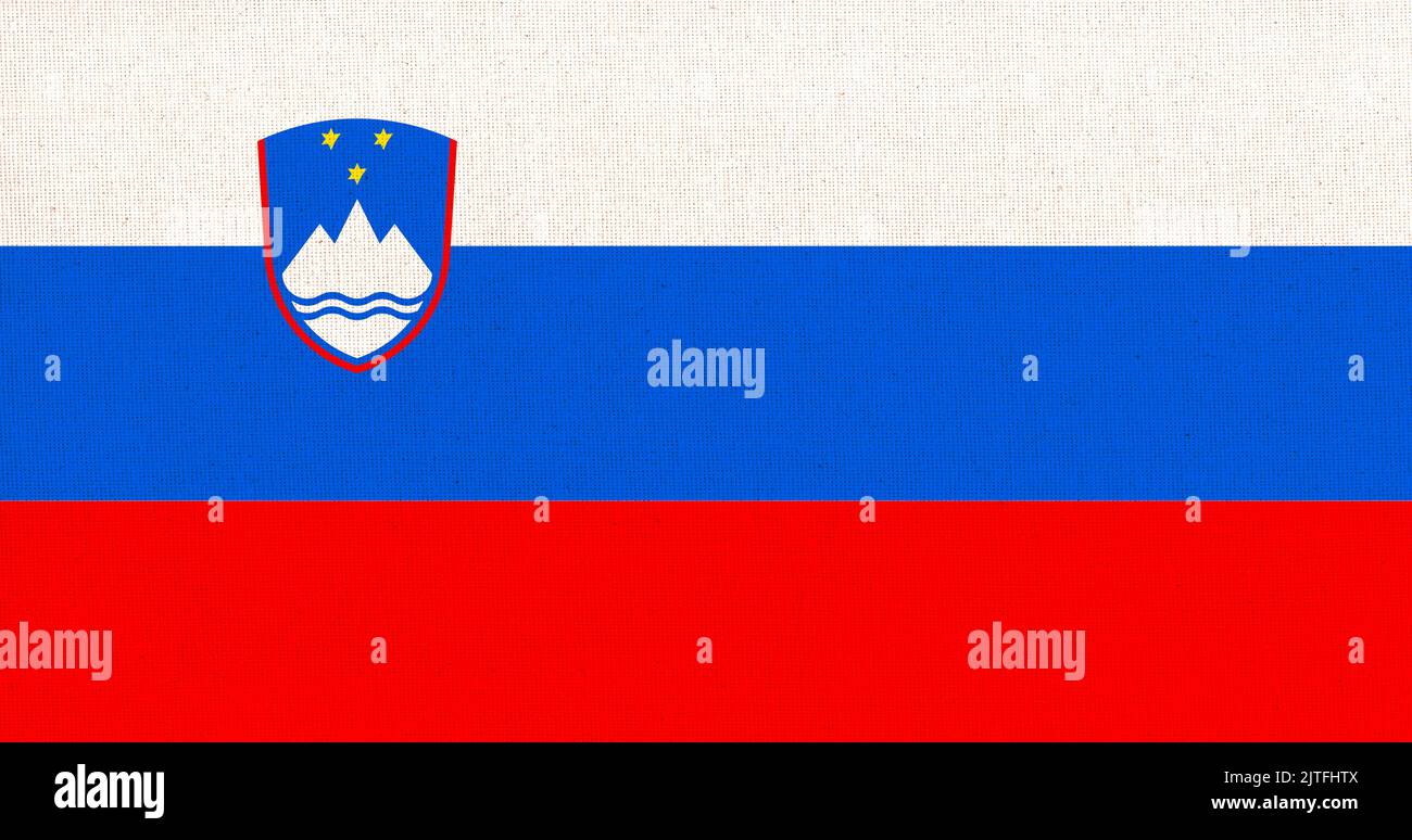 Flag of Slovenia. Slovenian flag on fabric texture. Fabric Texture. National Slovenian symbol. Republic of Slovenia Stock Photo