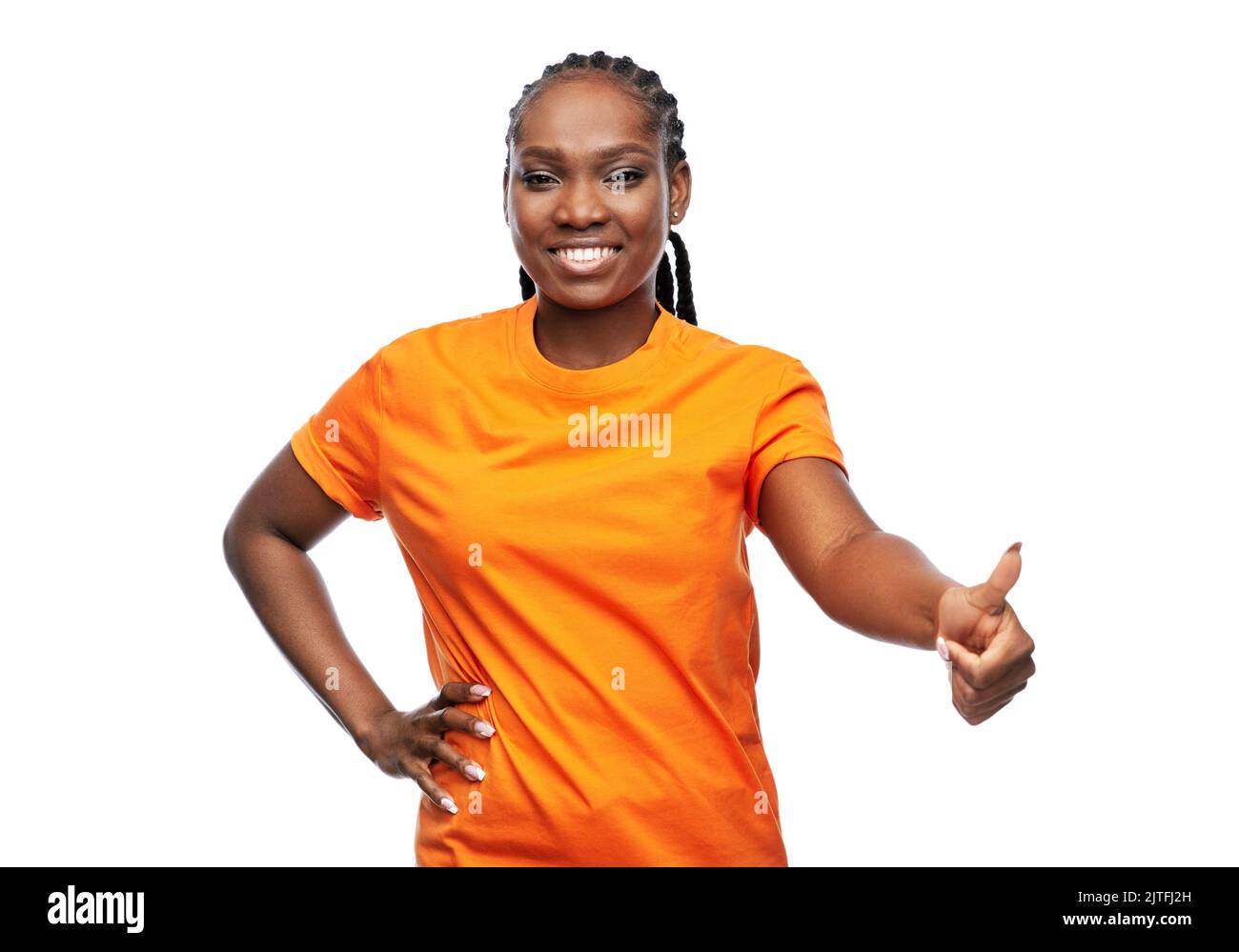 Cheerful african woman braids thumbs hi-res stock photography and ...
