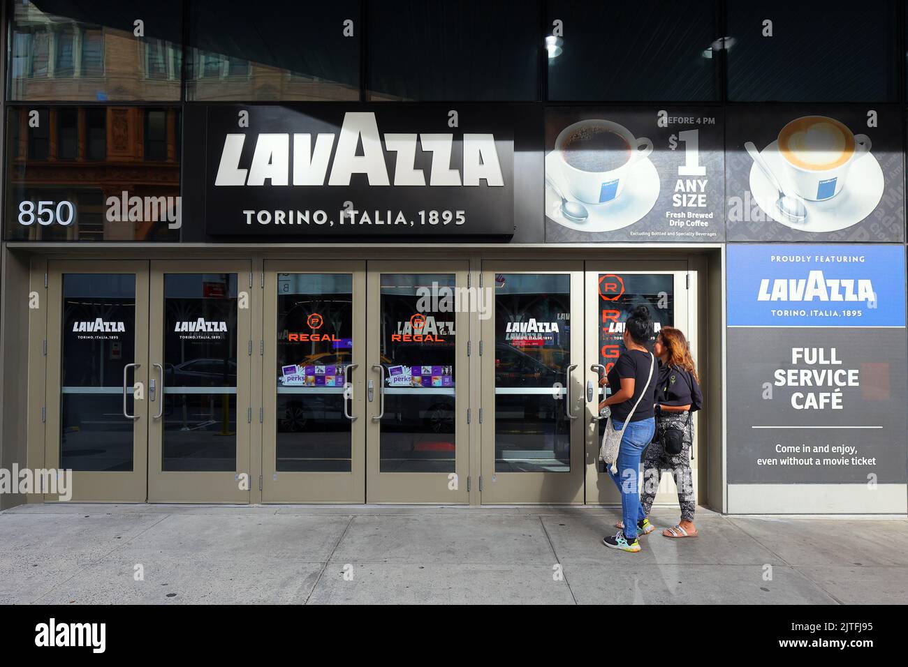 Lavazza, 850 Broadway, New York, NYC storefront photo of an Italian coffee shop chain located inside a movie theater in Manhattan Union Square. Stock Photo