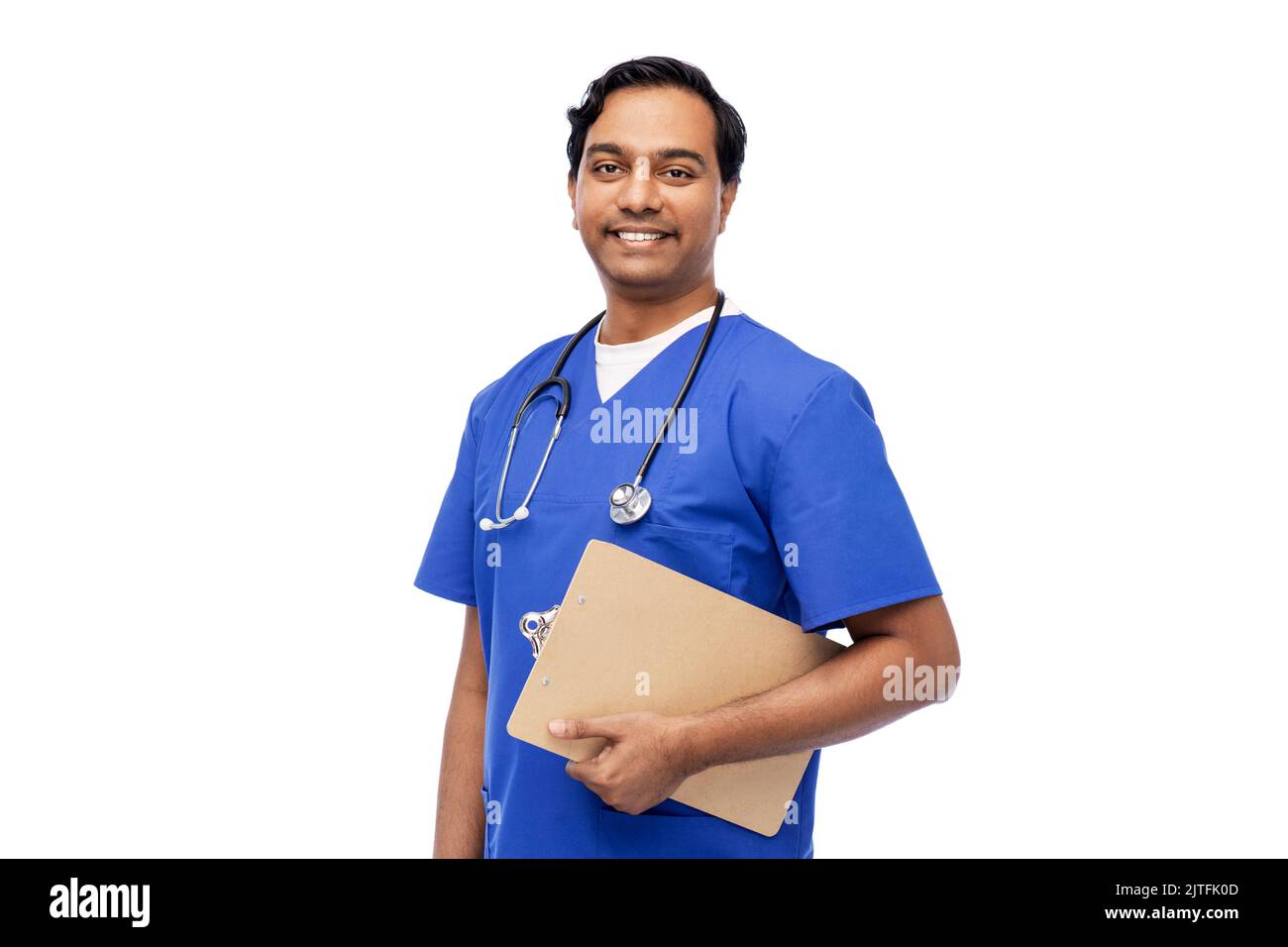 indian male doctor with clipboard and stethoscope Stock Photo - Alamy