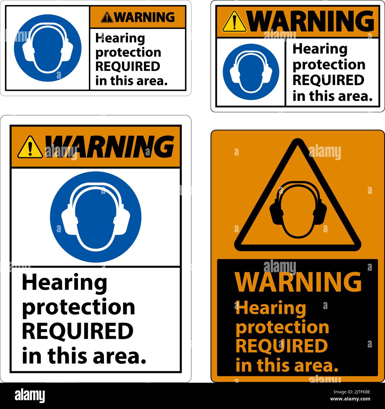Warning Hearing Protection Required Sign On White Background Stock