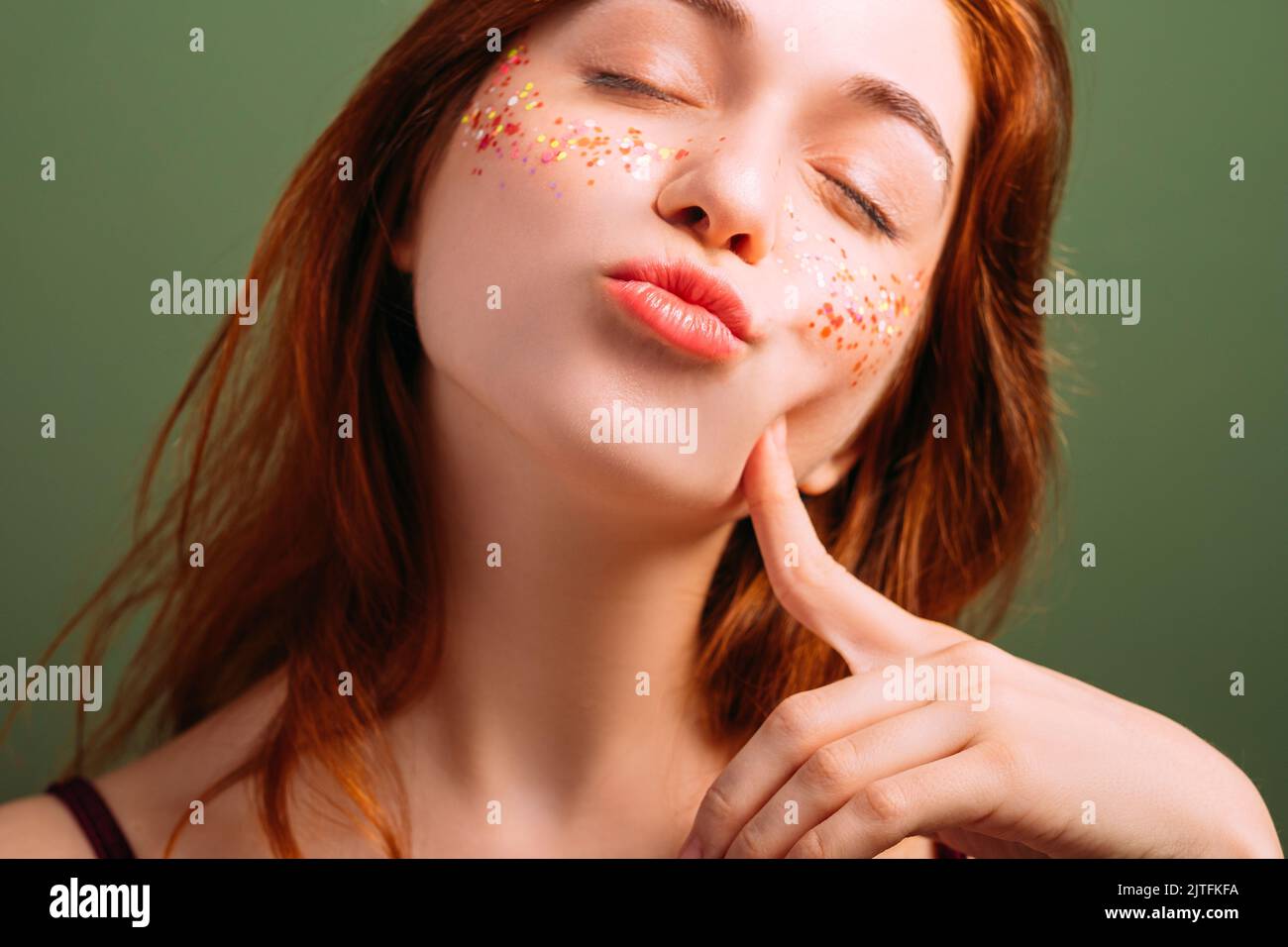 young beautiful female self esteem pout lips Stock Photo