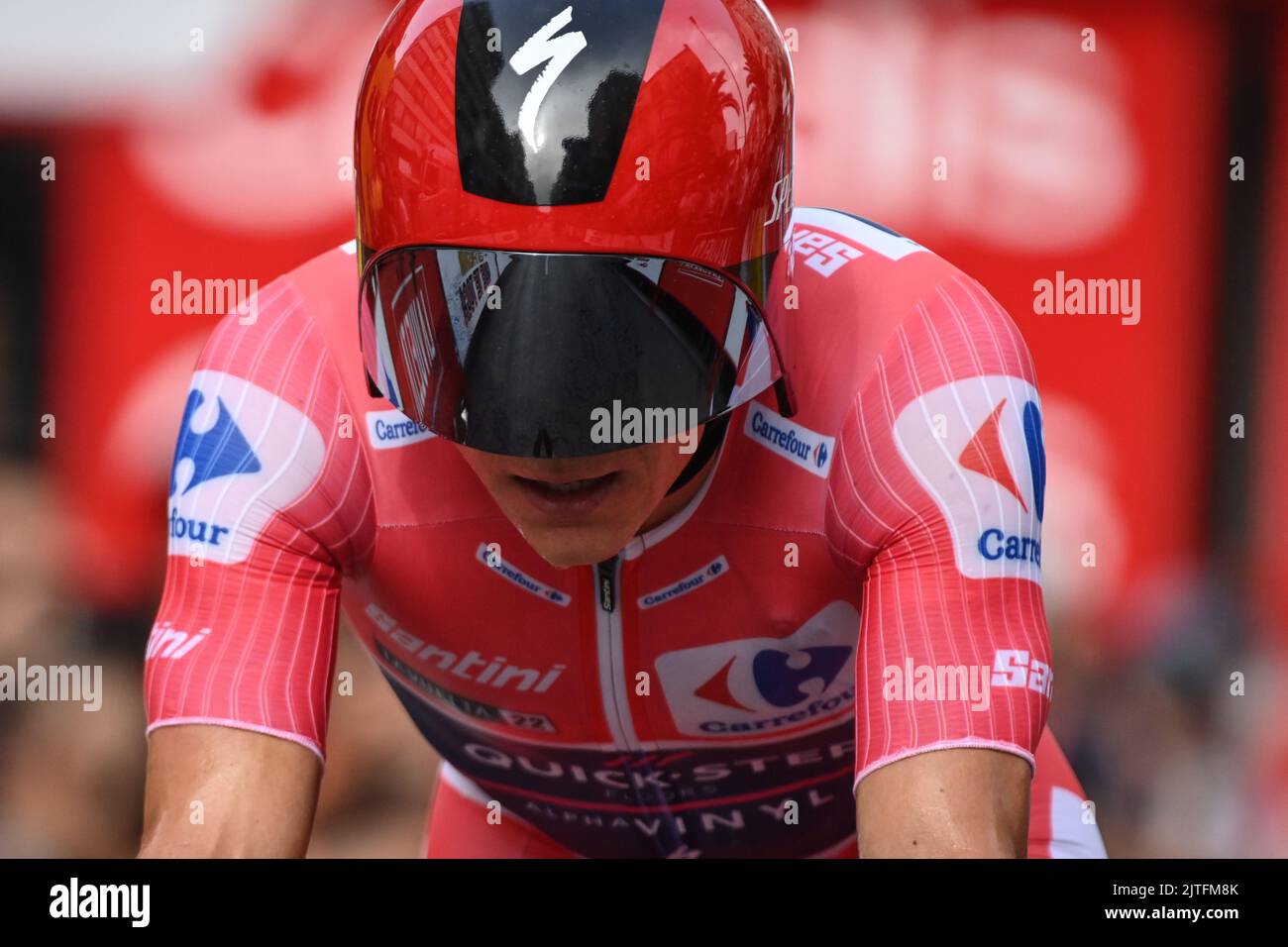 Belgian Remco Evenepoel of QuickStep Alpha Vinyl crosses the finish