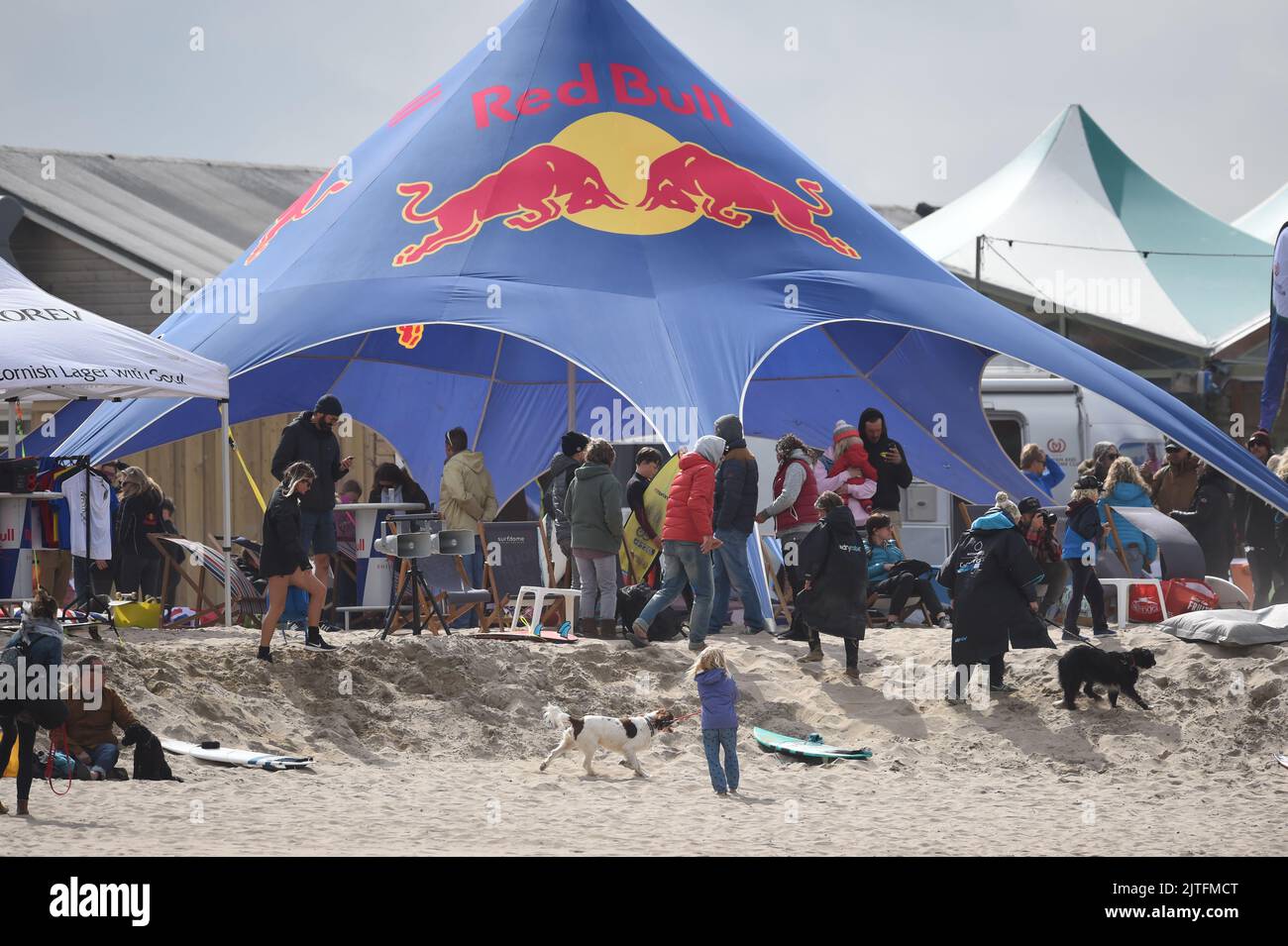 Red Bull Tent at surfing event in Cornwall Alamy