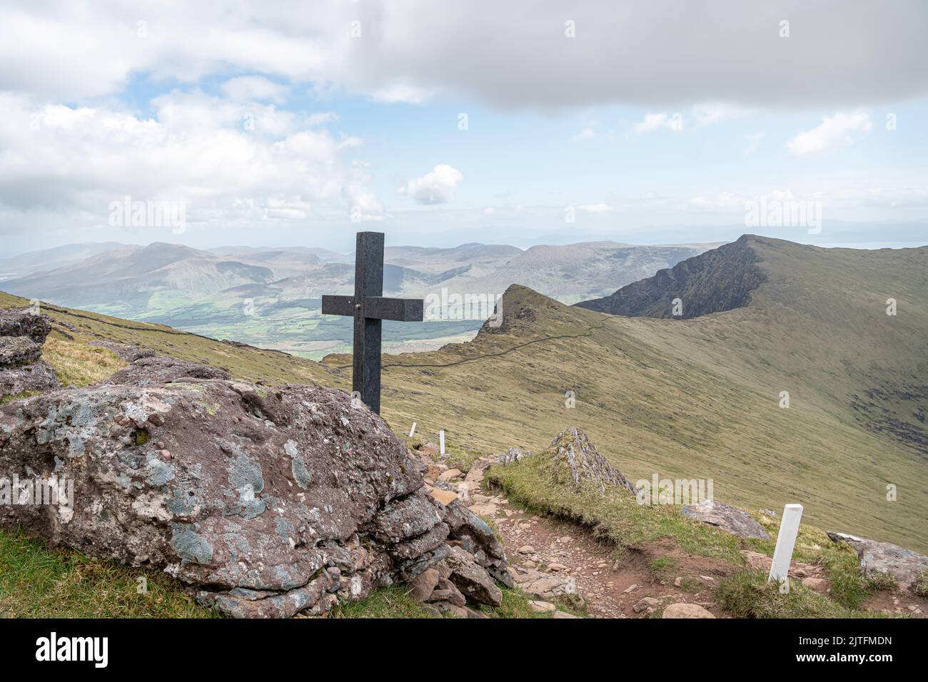 The Seventeenth cross on the West Side Pilgrim's Trail up Mount Brandon in County Kerry, Ireland Stock Photo