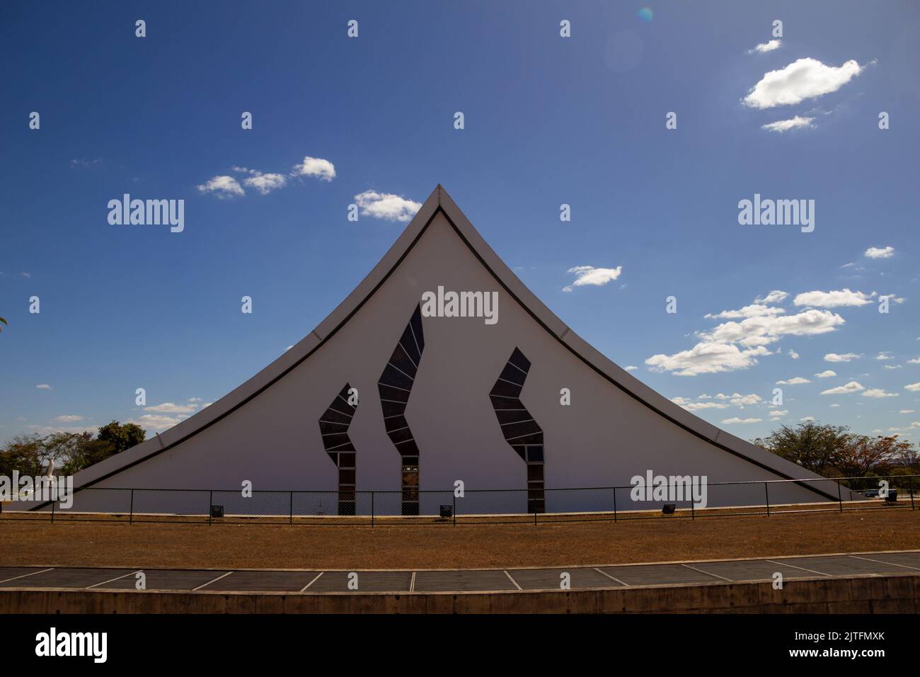 Brasília, Federal District, Brazil – July 23, 2022: Queen of Peace Military Cathedral. Church architecture detail on a sunny day with blue sky. Stock Photo