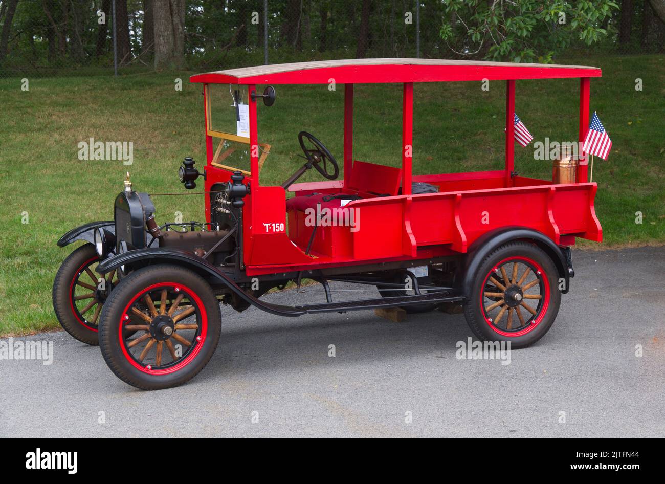 A 1925 Ford Depot Hack on display at a vintage car show in Dennis, Massachusetts on Cape Cod Stock Photo