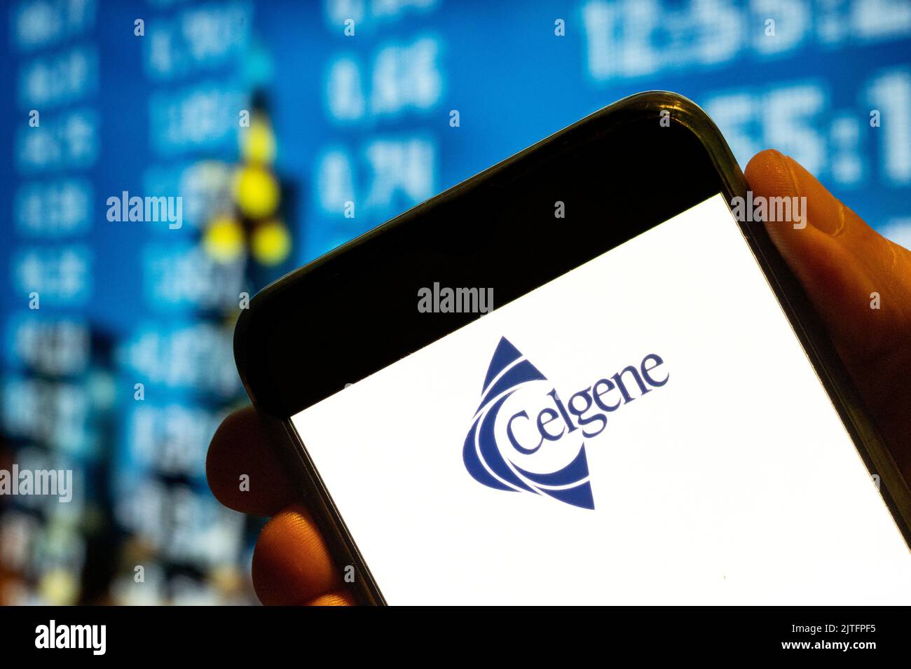 China. 25th July, 2022. In this photo illustration, the American biotechnology company Celgene logo is displayed on a smartphone screen. (Photo by Budrul Chukrut/SOPA Images/Sipa USA) Credit: Sipa USA/Alamy Live News Stock Photo