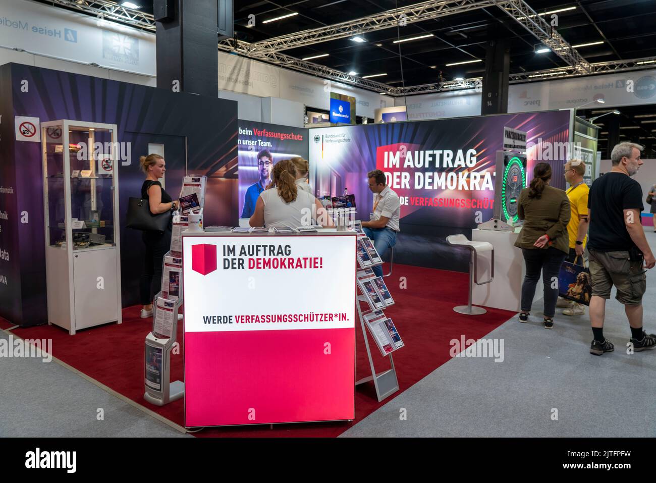 Gamescom, the world's largest trade fair for video and computer games, stand of the Federal Office for the Protection of the Constitution, in Cologne, Stock Photo