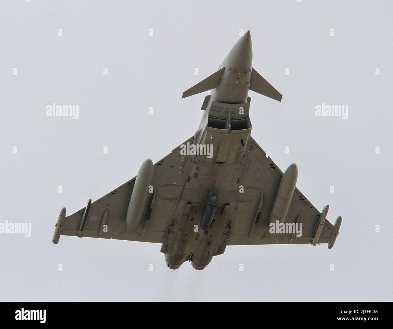 RAF Euro fighter Typhoon landing on Runway 25 at RAF Coningsby 15th August 2022 Stock Photo