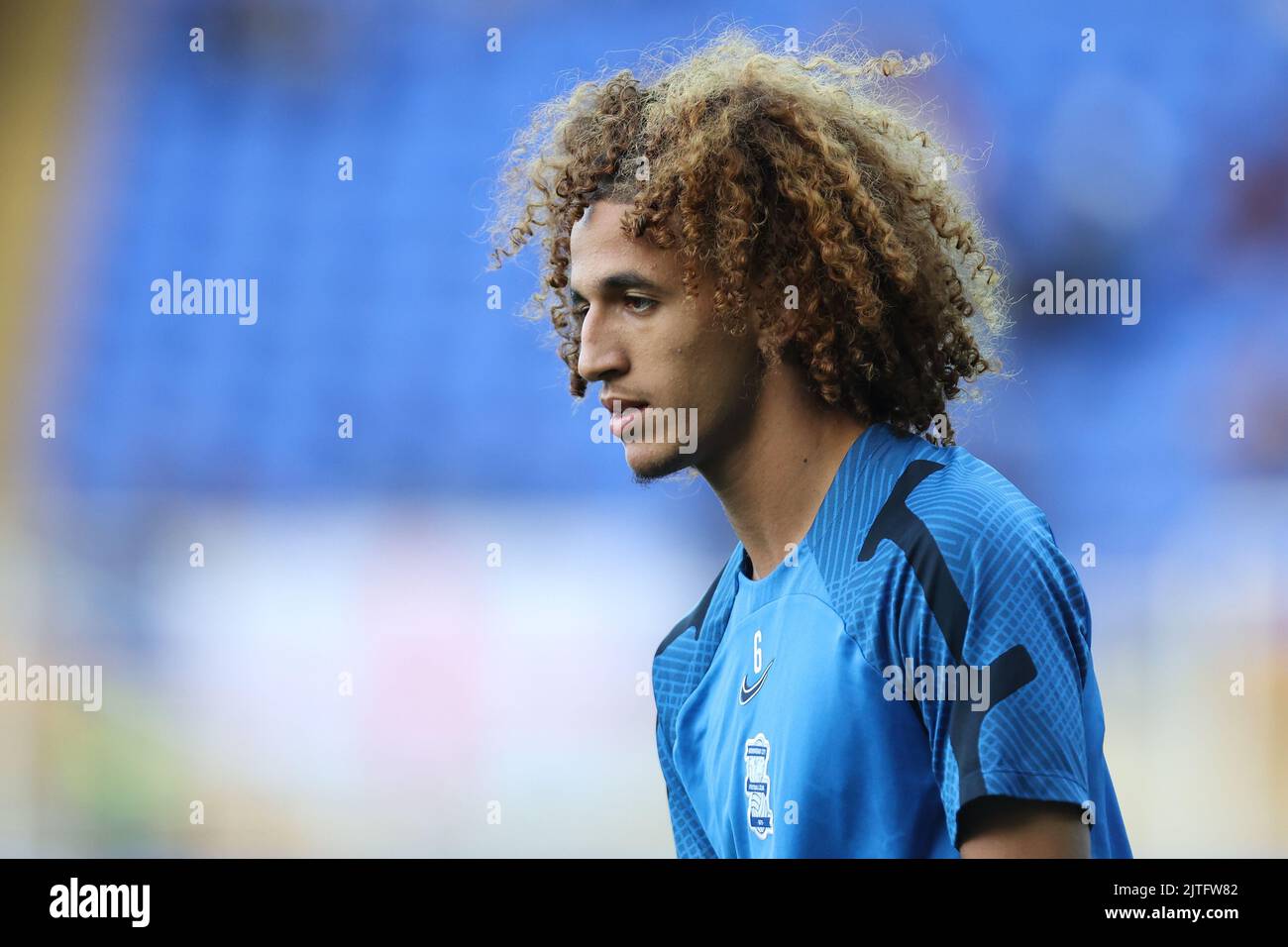 Hannibal Mejbri #6 of Birmingham City warms up ahead of the game against Norwich City Stock Photo