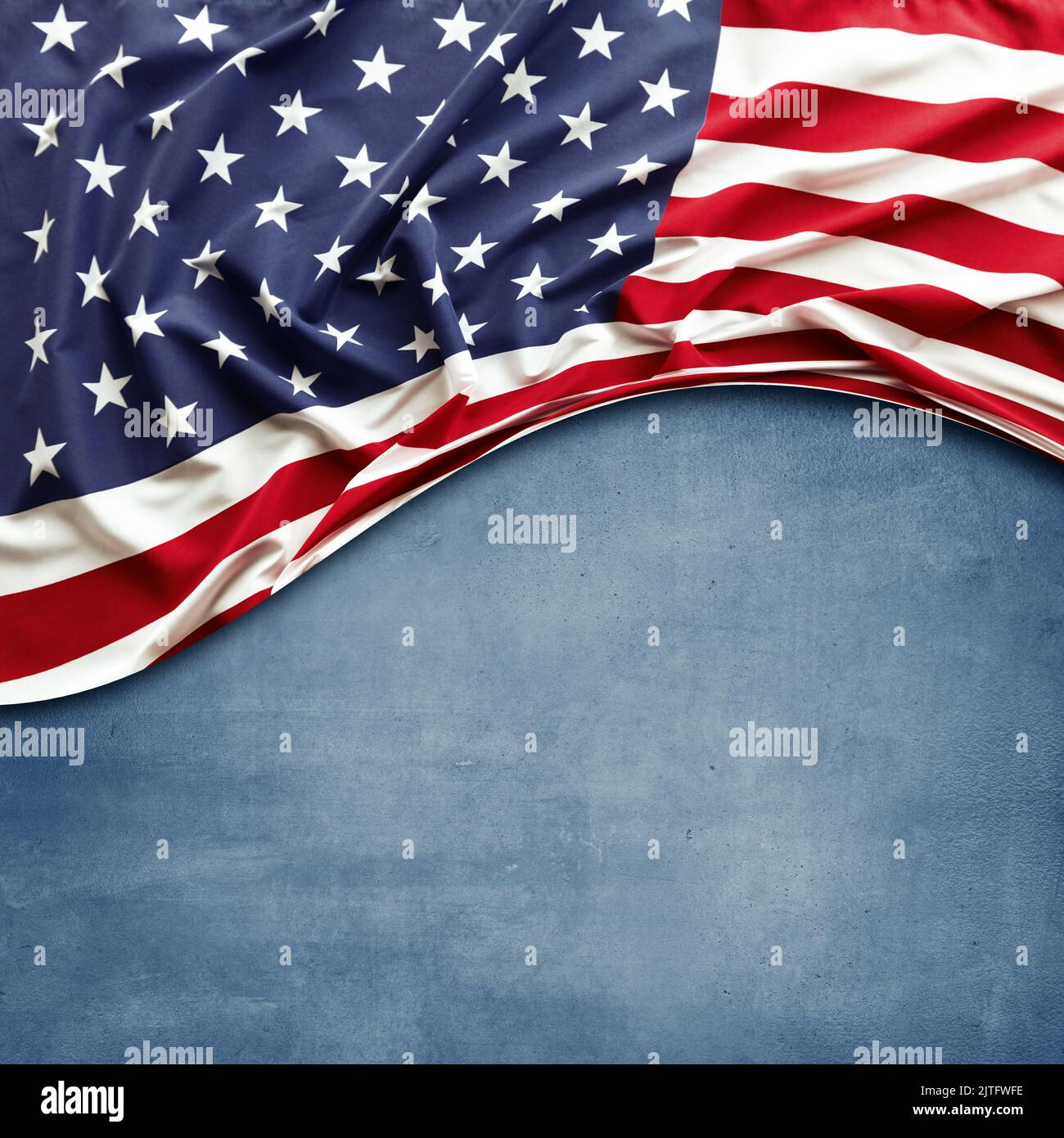 American flag on blue background Stock Photo