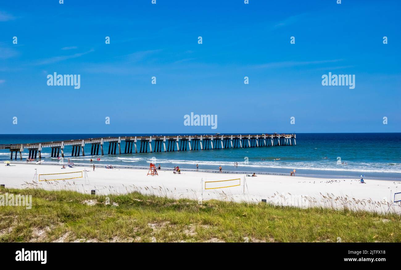 Jacksonville Beach and pier on the Atlantic Ocean in Jacksonville Beach Florida USA Stock Photo