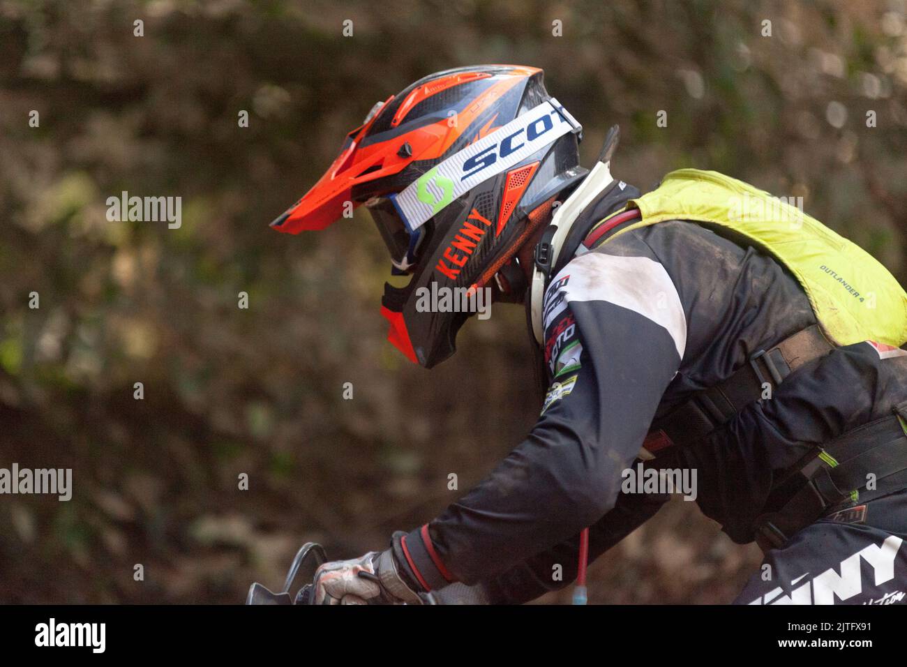 Pleyber-Christ, France - August, 28 2022: Biker competing in the Armorikaine TT, a sporting event with free access on the last weekend of August. Stock Photo