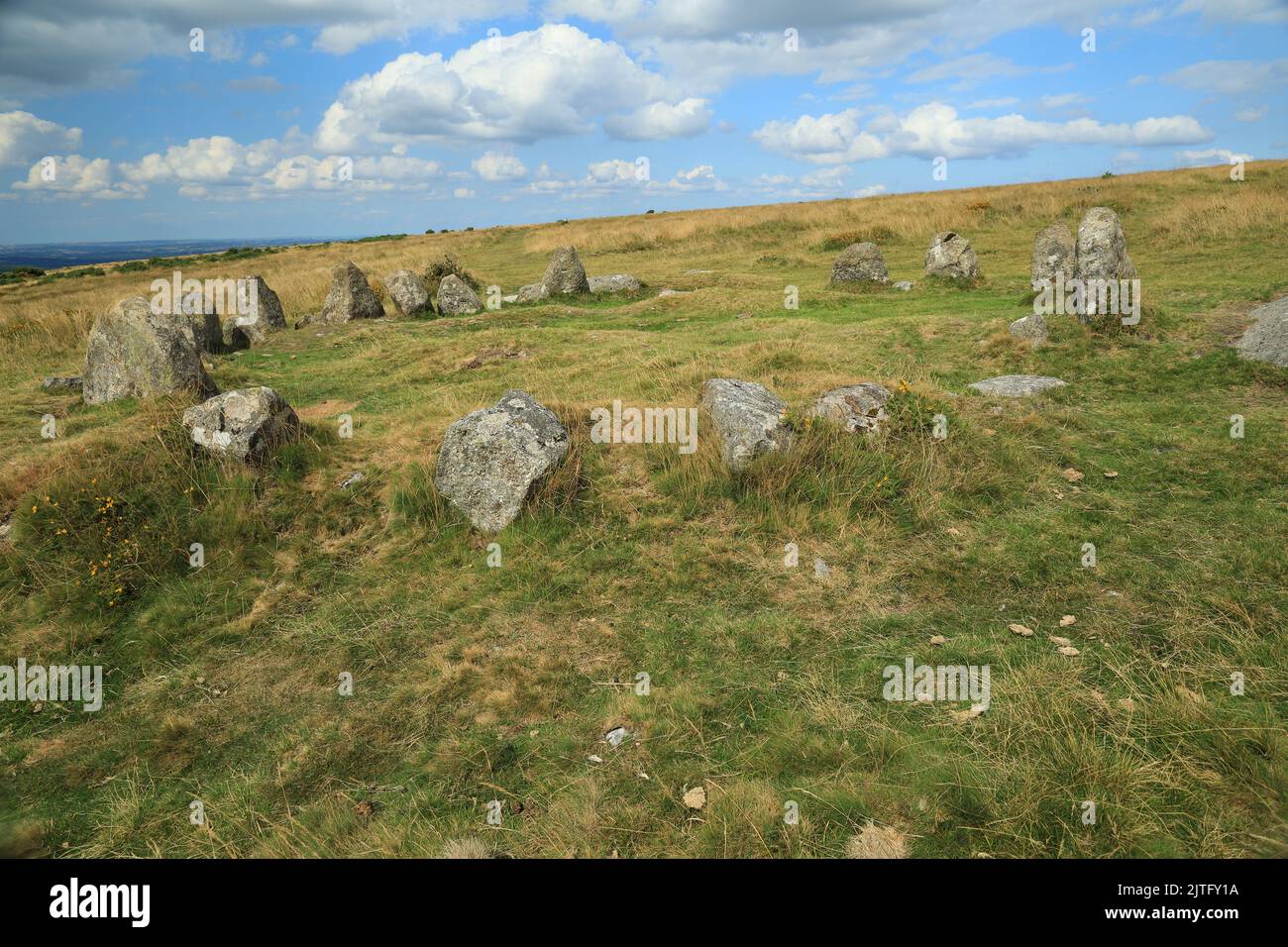 Belstone nine maidens (or nine stones) on Belstone common, Dartmoor, Devon, England, UK Stock Photo