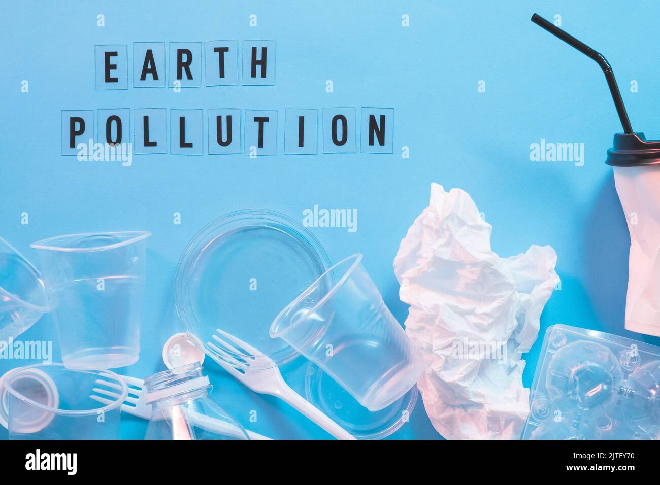 earth pollution plastic disposable tableware Stock Photo