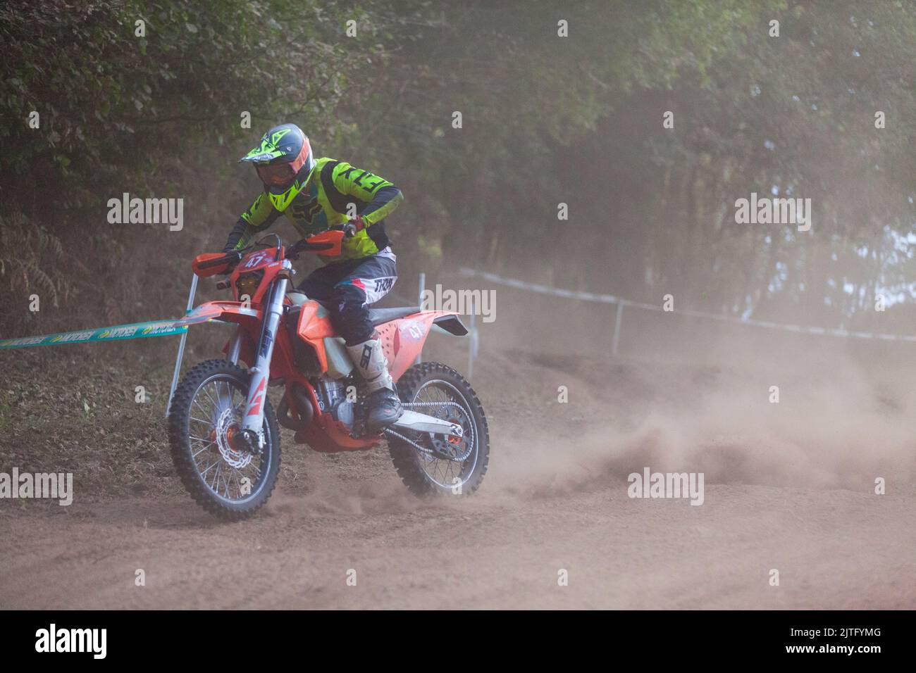 Pleyber-Christ, France - August, 28 2022: Biker competing in the Armorikaine TT, a sporting event with free access on the last weekend of August. Stock Photo