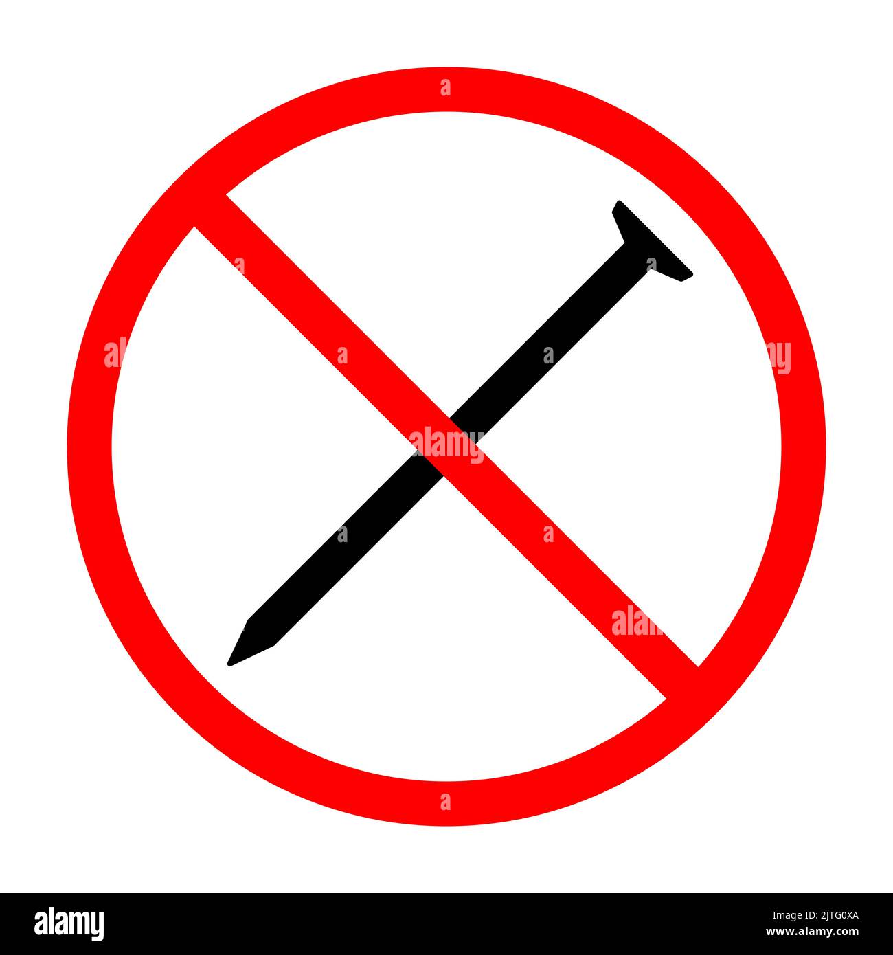Metal nail ban sign. Metal nail is forbidden. Prohibited sign of metal nails. Red prohibition