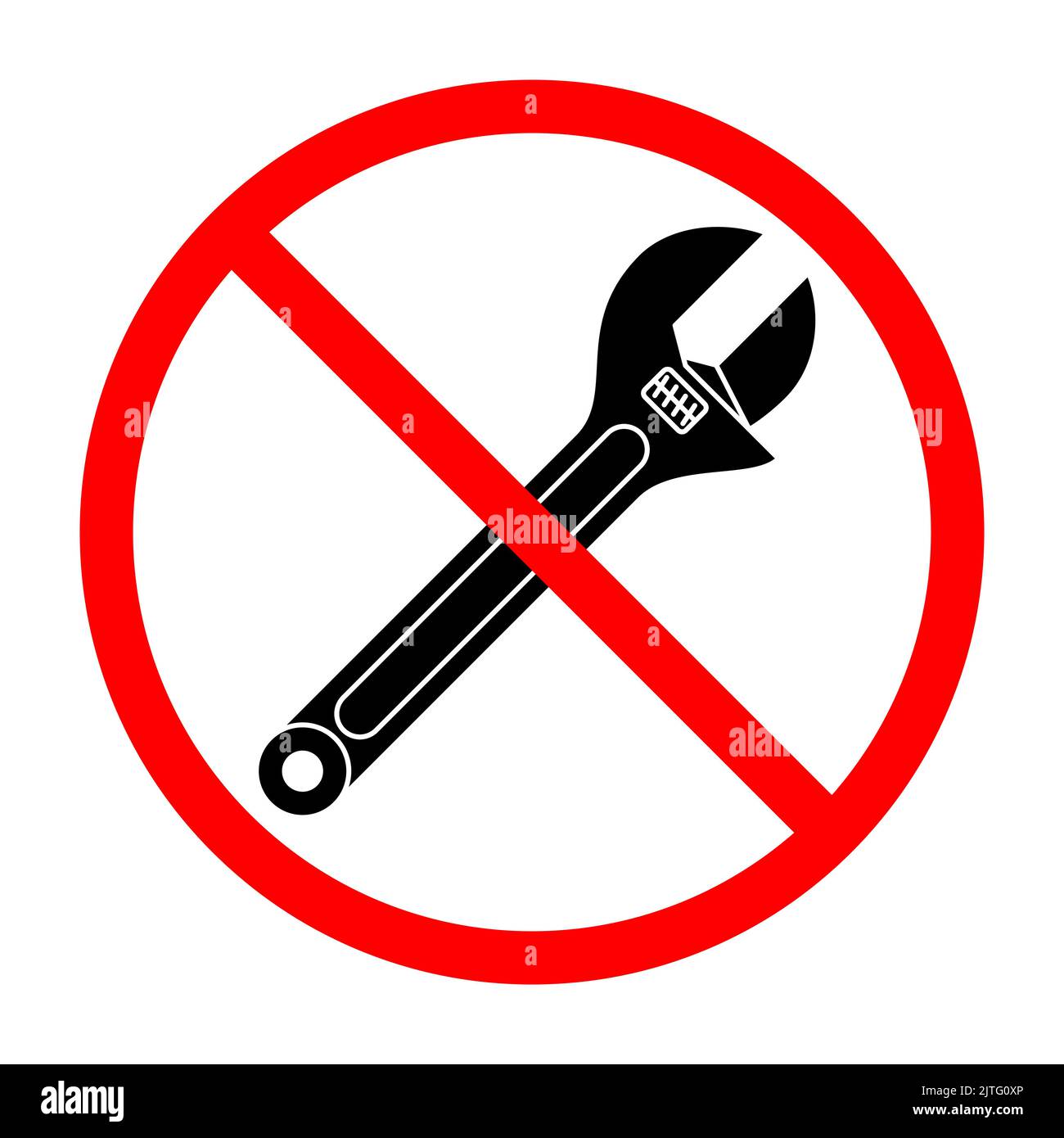Adjustable spanner ban sign. Wrench is forbidden. Prohibited sign of