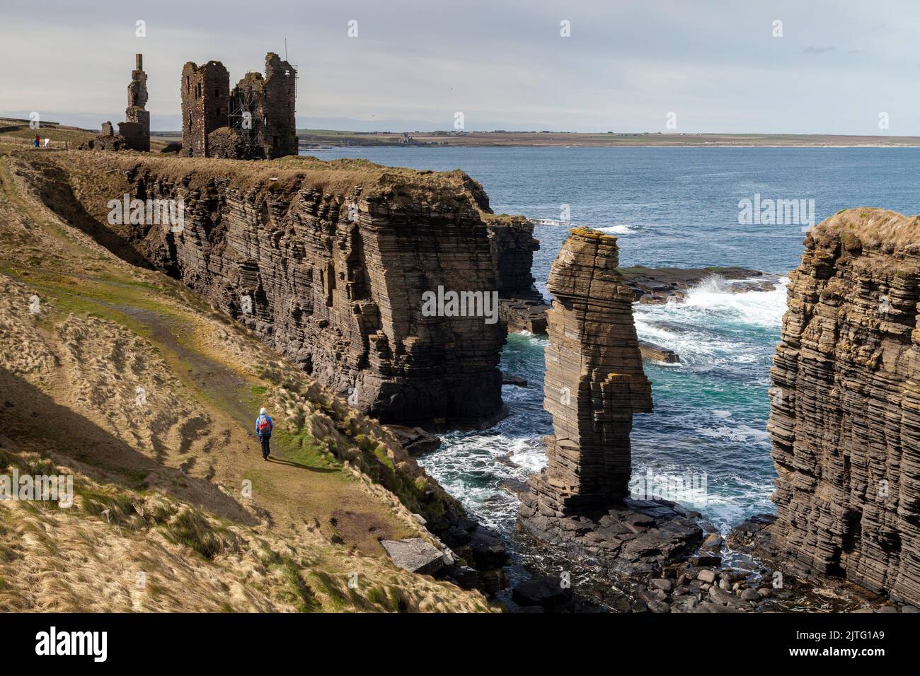 Castle Sinclair Girnigoe is located about 3 miles north of Wick on the east coast of Caithness, Scotland Stock Photo