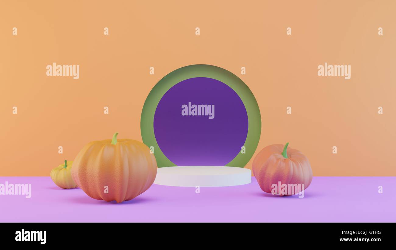 Halloween minimal scene 3d with pumpkins and podium platform. Halloween ...