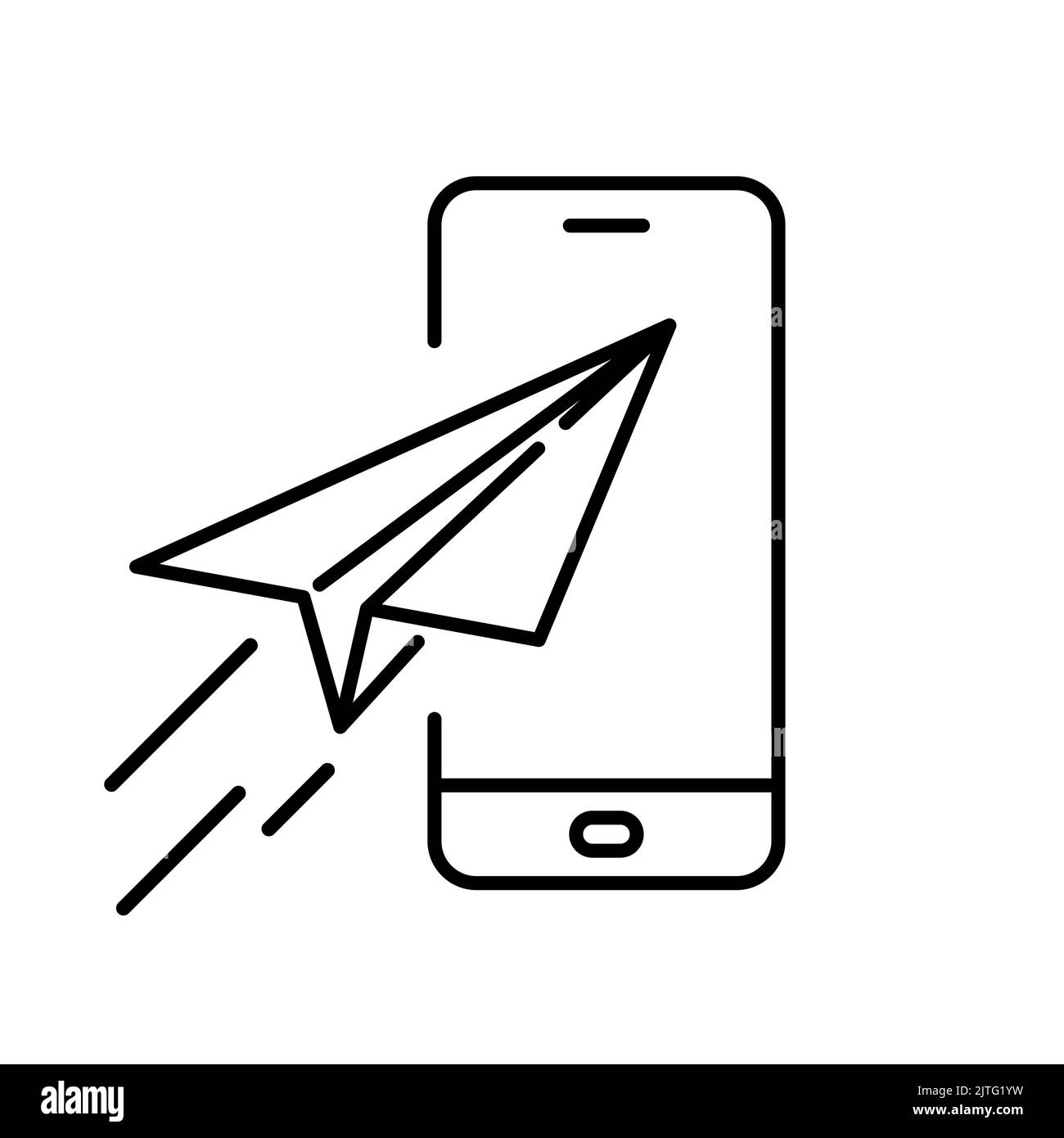 Paper plane with smartphone icon. Communication concept. Black conceptual icon. Vector illustration. Stock Vector