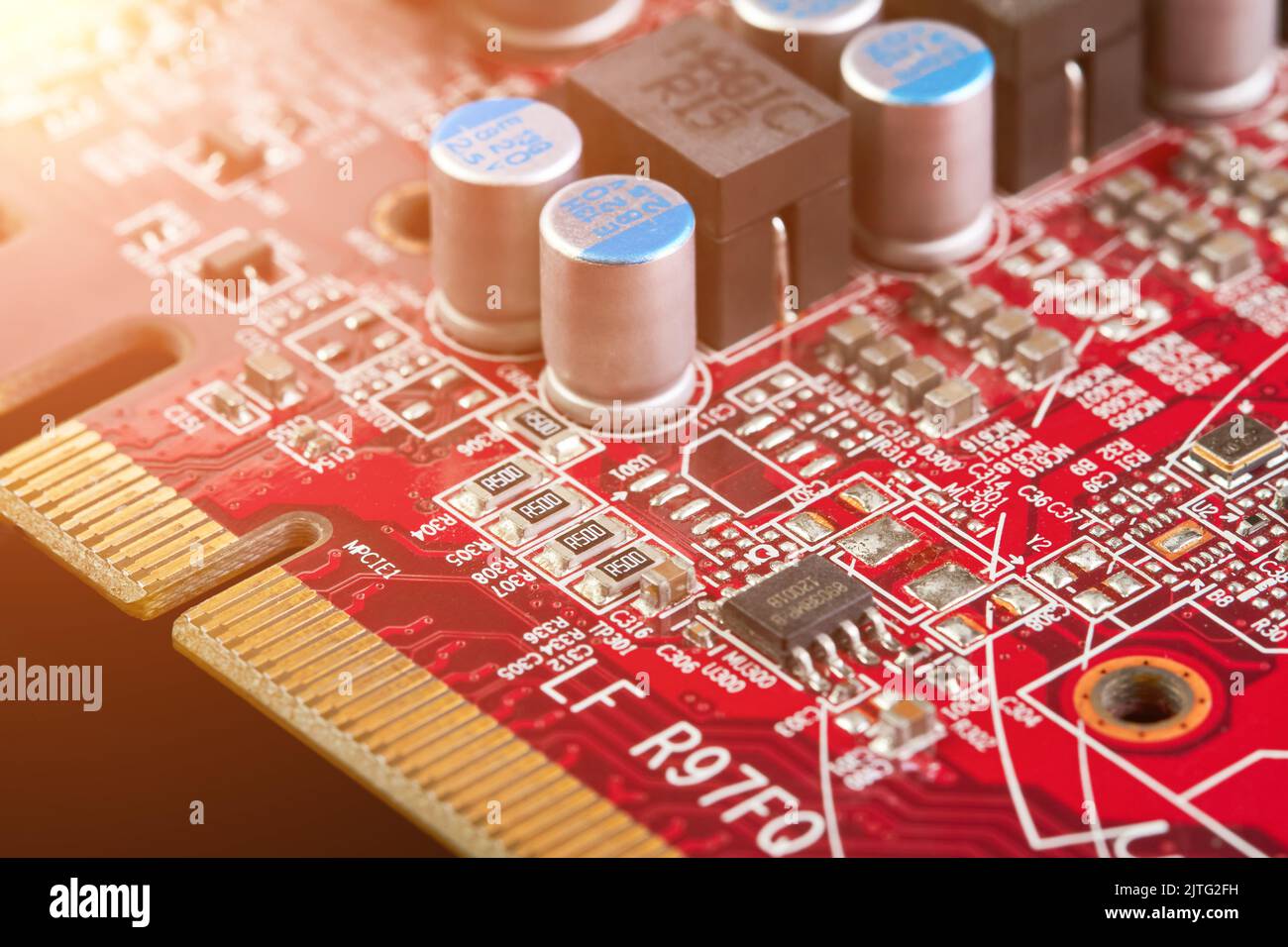 Close-up of a part of Computer graphics card with sunlight Stock Photo ...