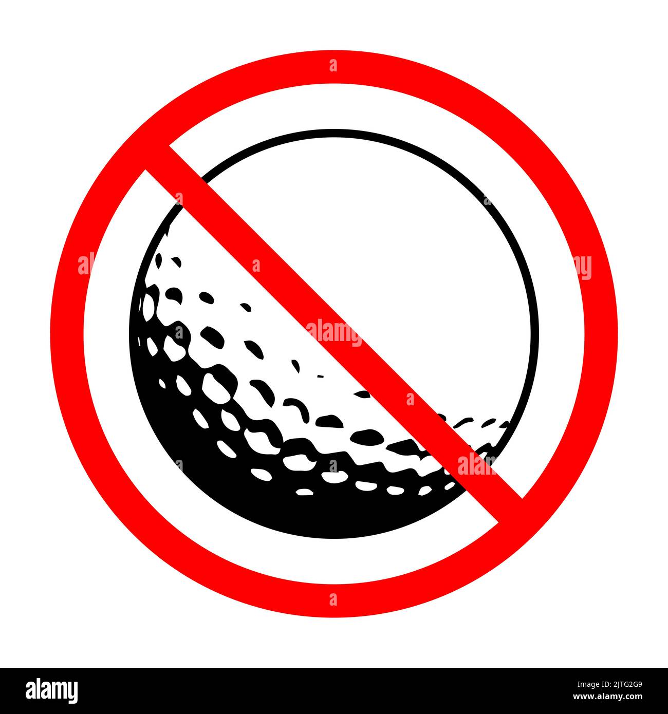 No golf ball sign. Golf ball is forbidden. Prohibited sign of golf ball