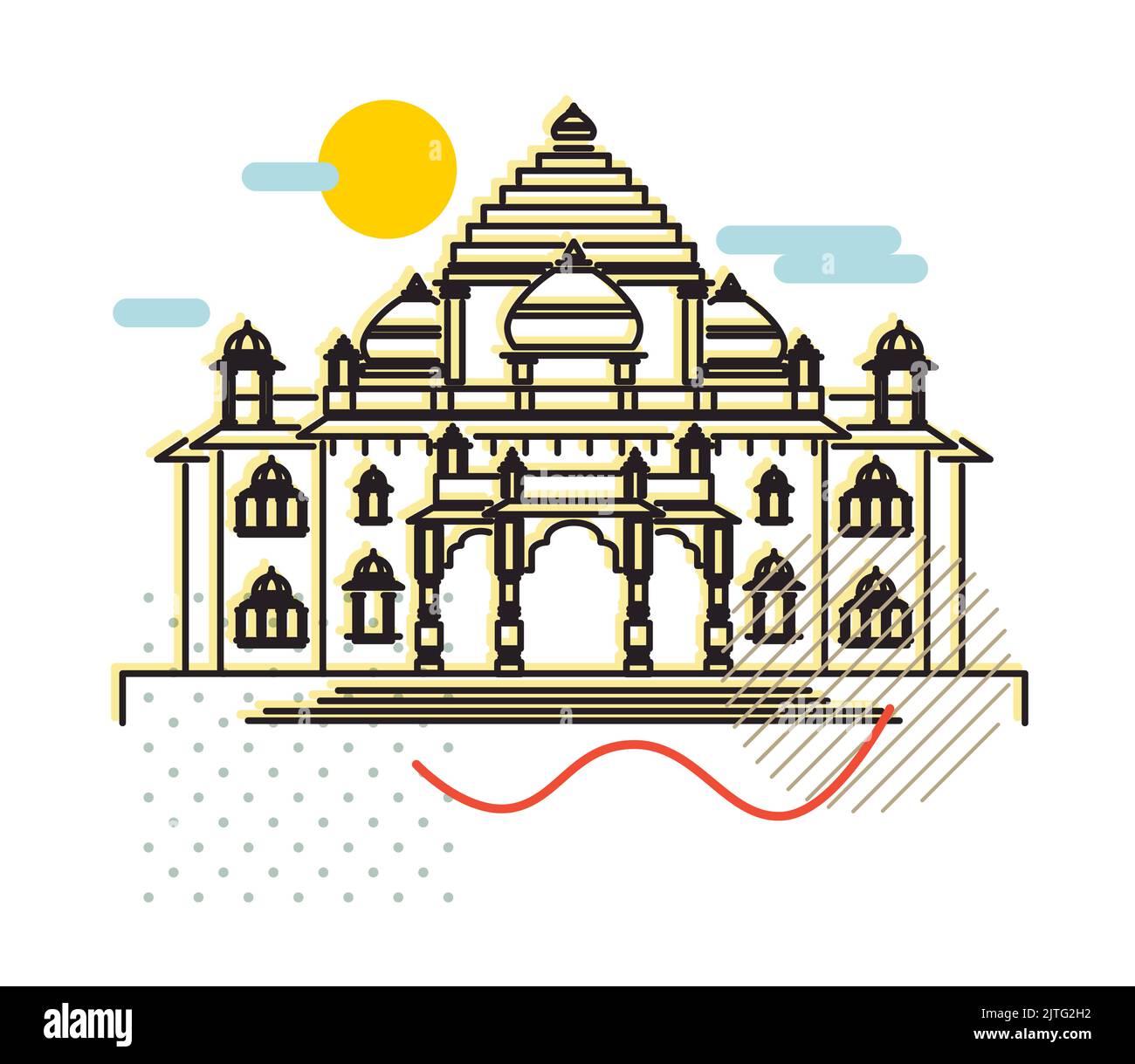 Gandhinagar - Akshardham Temple -  Icon Illustration as EPS 10 File Stock Vector