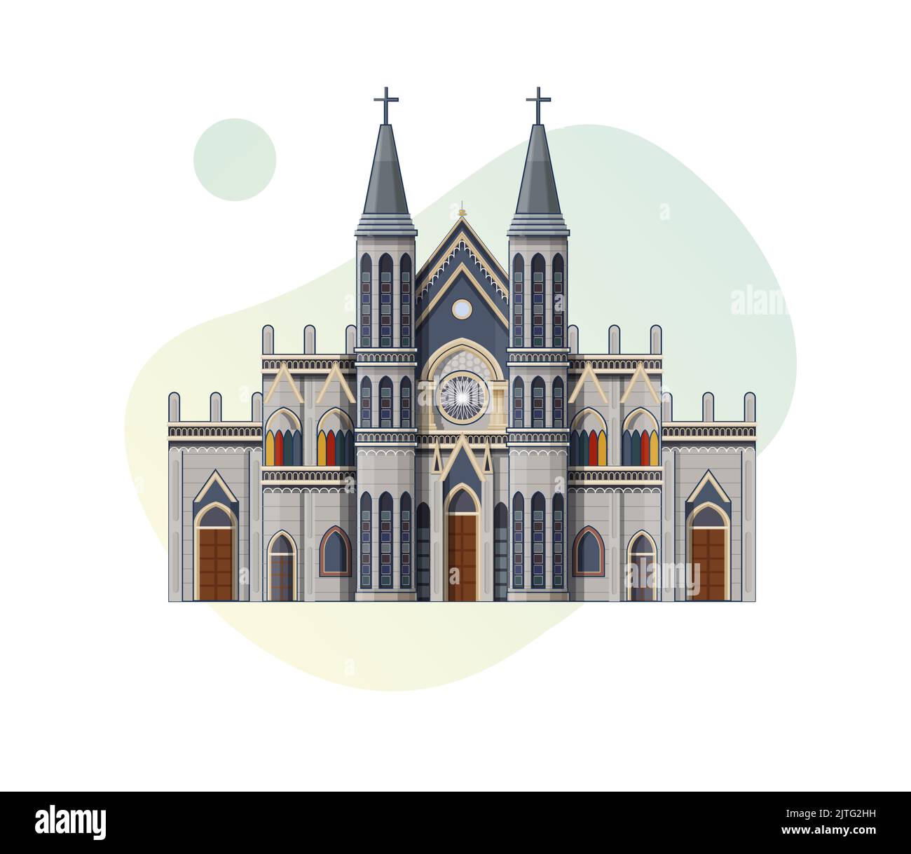St. Lawrence Shrine Basilica - Karkala near Mangalore -  Icon Illustration as EPS 10 File Stock Vector