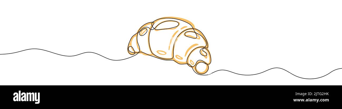 Continuous one line drawing silhouette of croissant. Croissant linear icon. One line drawing background. Vector illustration. Croissant linear backgro Stock Vector