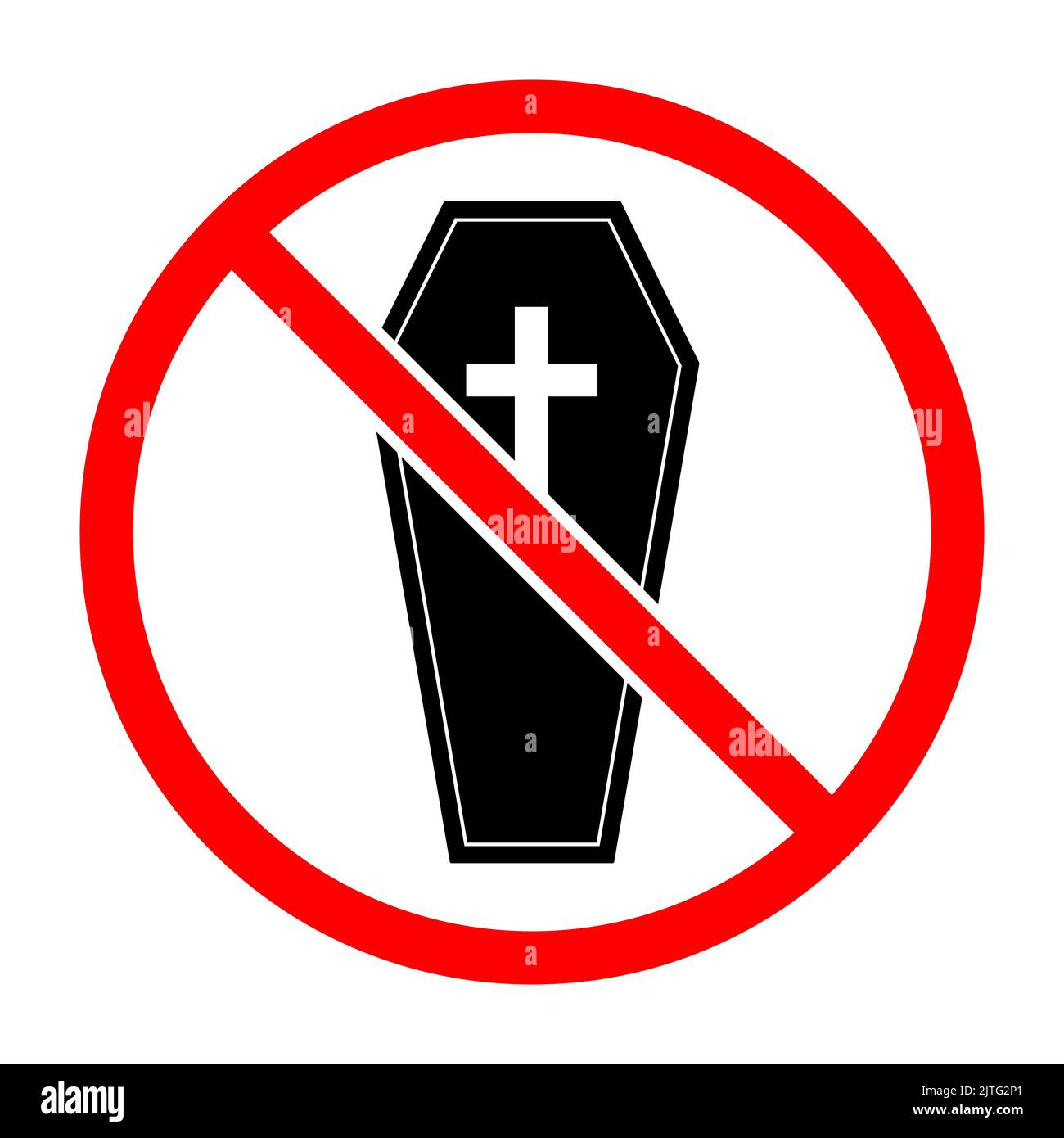 No coffin sign. Coffin is forbidden. Prohibited sign of coffin. Red prohibition sign. Vector