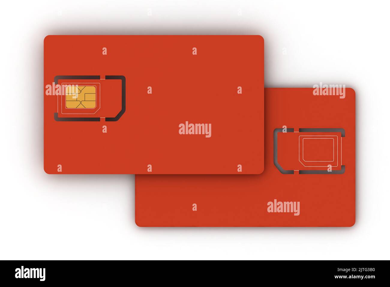 Front and back of your mobile SIM card. Blank mobile SIM-card with a triple cut fits for size of a mini, micro, nano, close-up, on a white background. Stock Photo