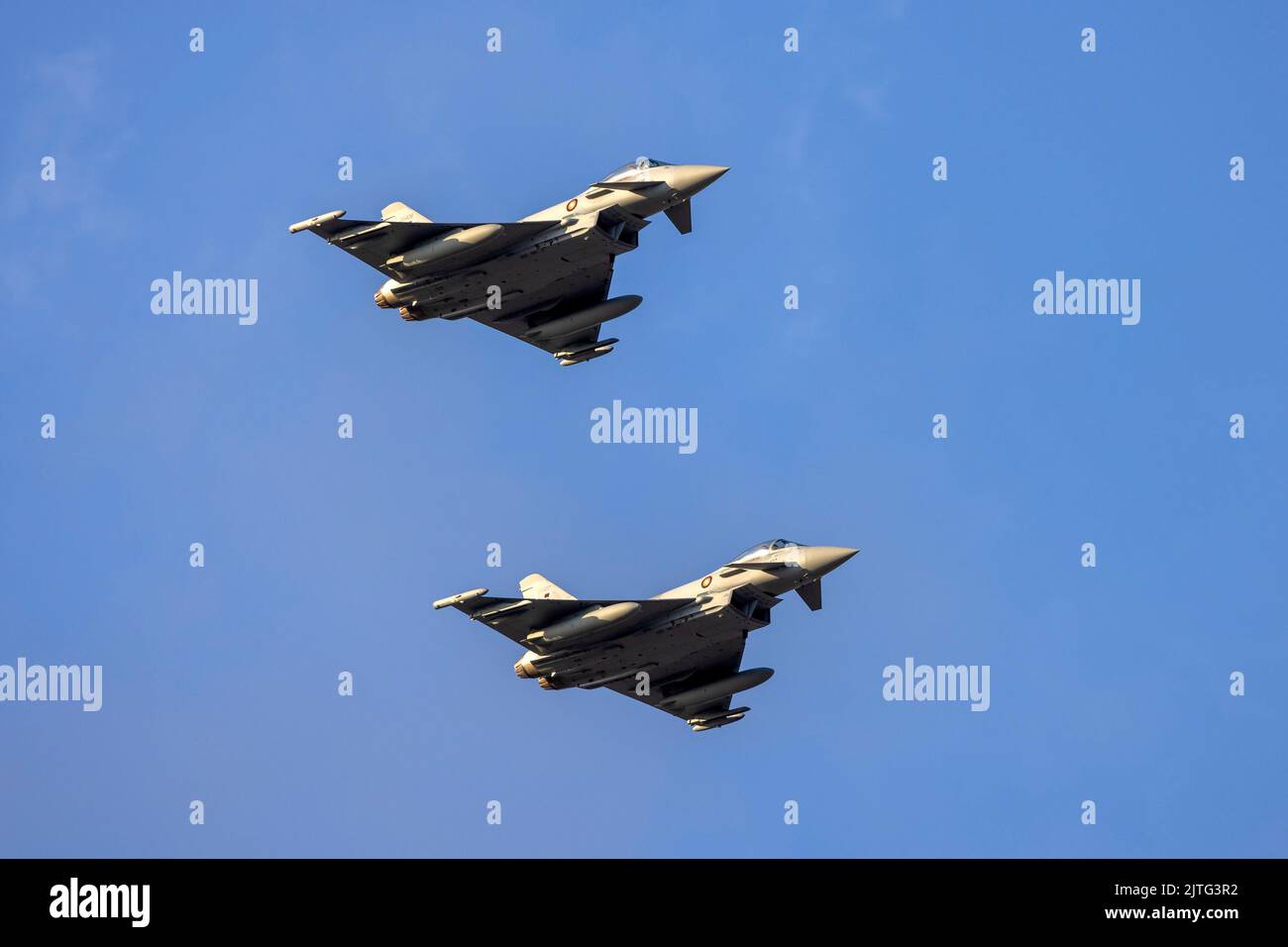 2 Qatari Air Force Eurofighter EF-2000 Typhoon transiting through Malta on their delivery flight to Qatar. Stock Photo