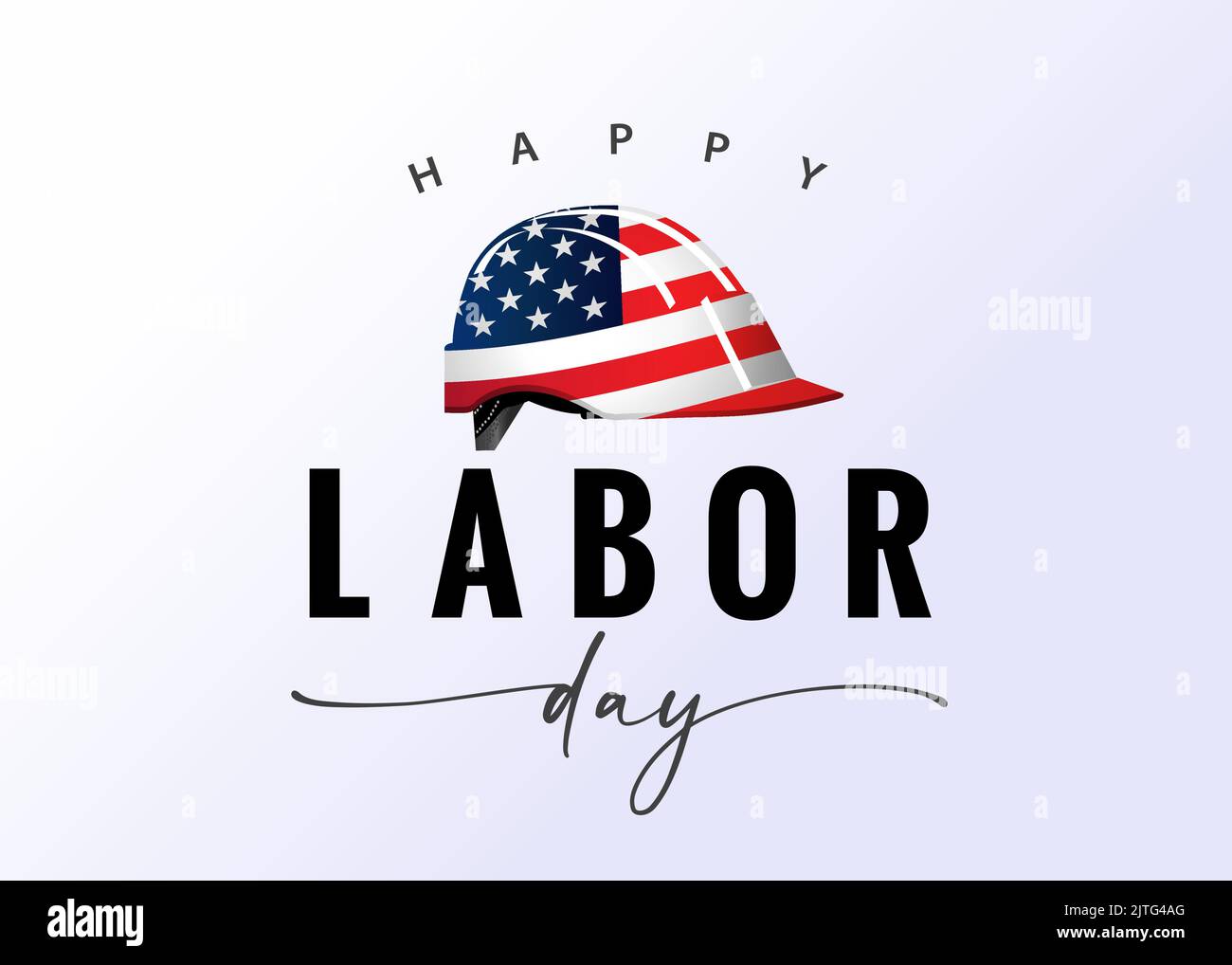 Happy Labor Day greeting card, helmet with USA flag. Achievements of American workers, holiday in United States on Monday, September 5th. Vector Stock Vector