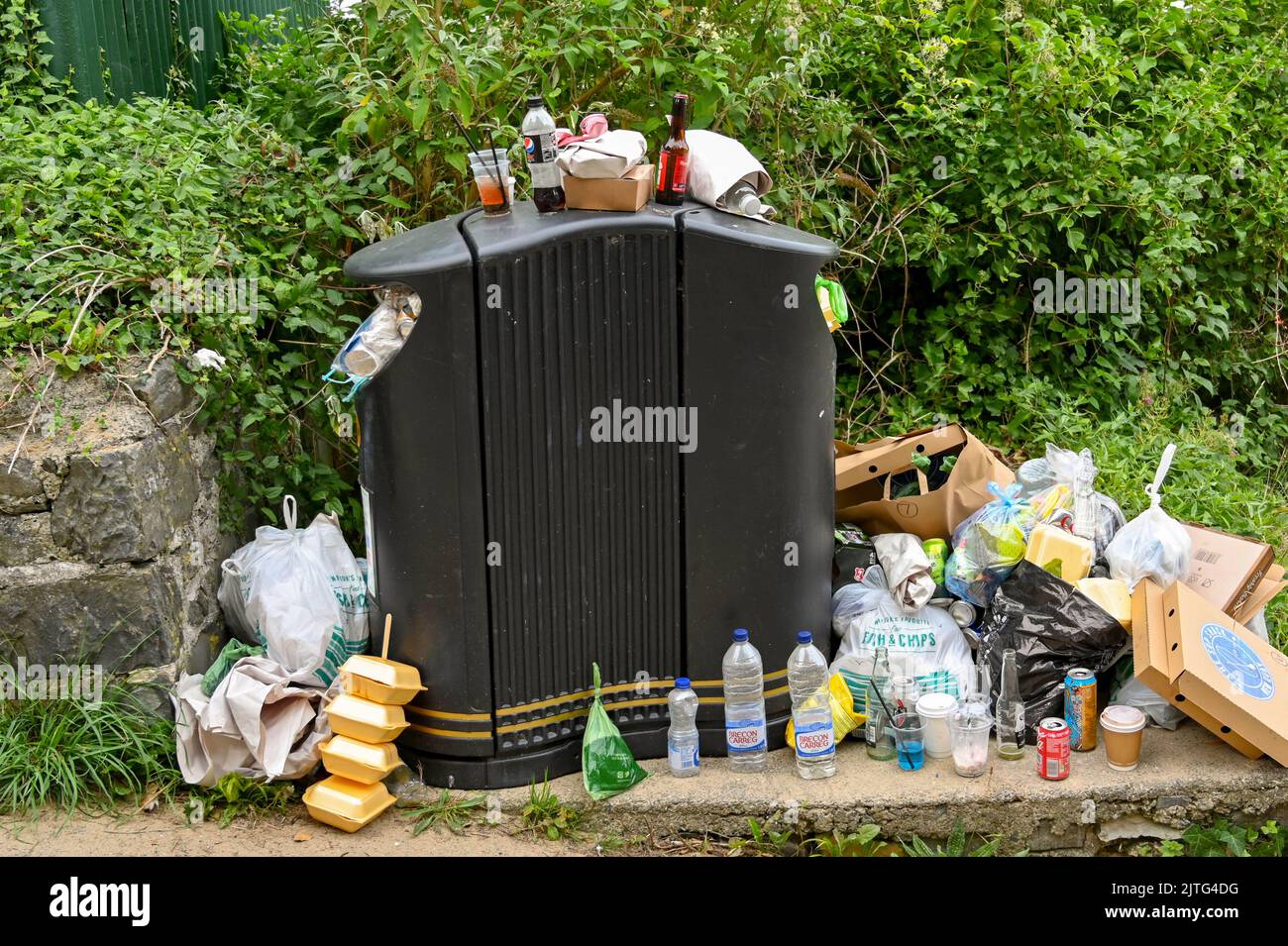 Newquay, Ceredigion, Wales August 2022 Bags, bottles and other