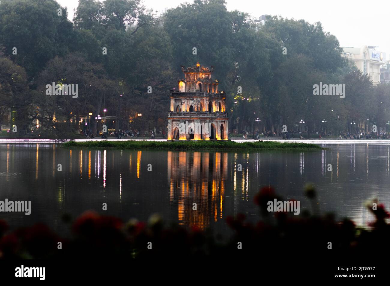 The Turtle Tower in the middle of Hoan Kiem Lake in central Hanoi ...