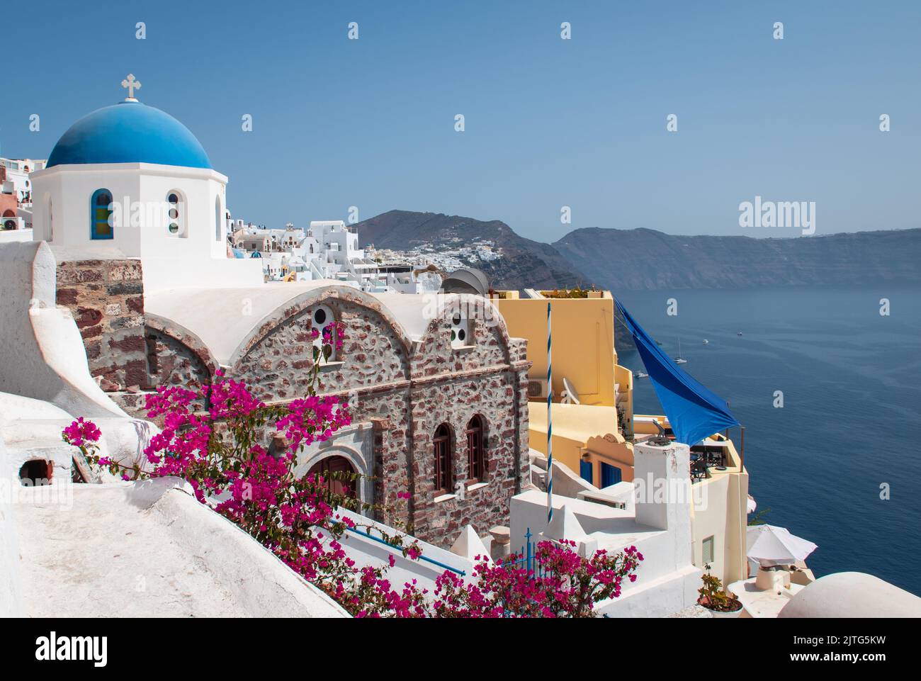 Oia, small photogenic village on the Greek island of Thera Santorini. Stock Photo