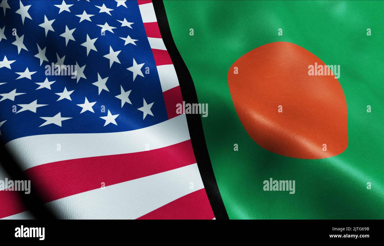 3D Waving United States of America and Bangladesh Merged Flag Closeup ...
