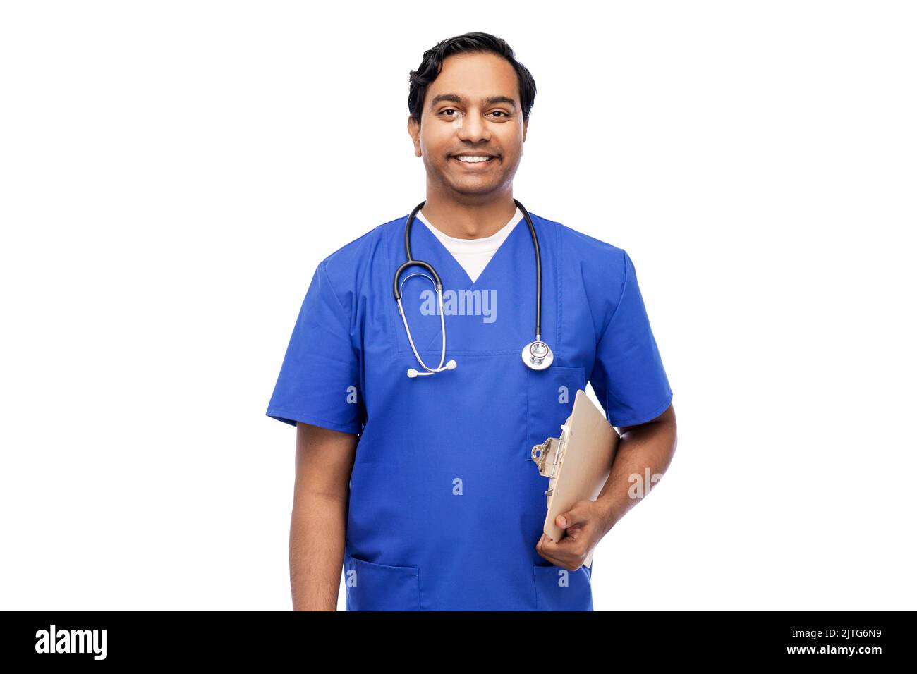 indian male doctor with clipboard and stethoscope Stock Photo - Alamy