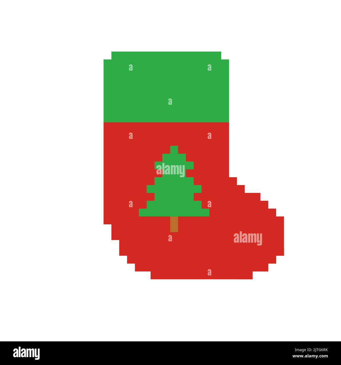 Pixel Christmas sock vector icon for games. 8 bit red sock for gifts Stock Vector